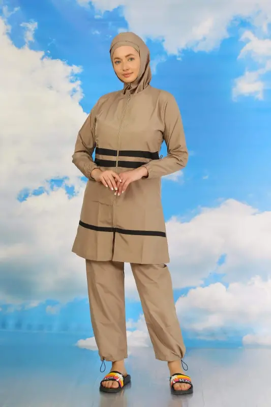 Women's Full Coverage Swimsuit Beige 31061 - 1