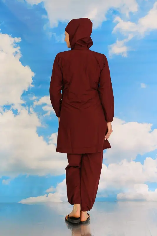 Women's Full Coverage Swimsuit Burgundy 31061 - 6