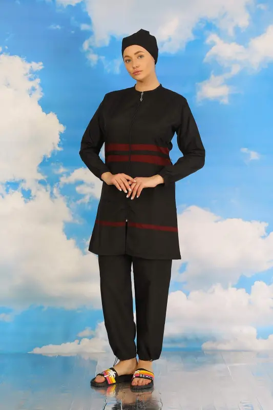 Women's Full Covering Swimsuit Black 31061 - 1