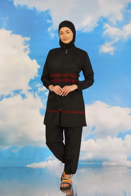 Women's Full Covering Swimsuit Black 31061 - 4