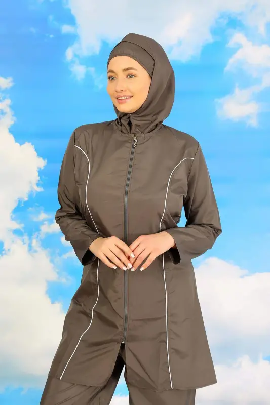 Women's Full Covering Swimsuit in Gray 31060 - 1