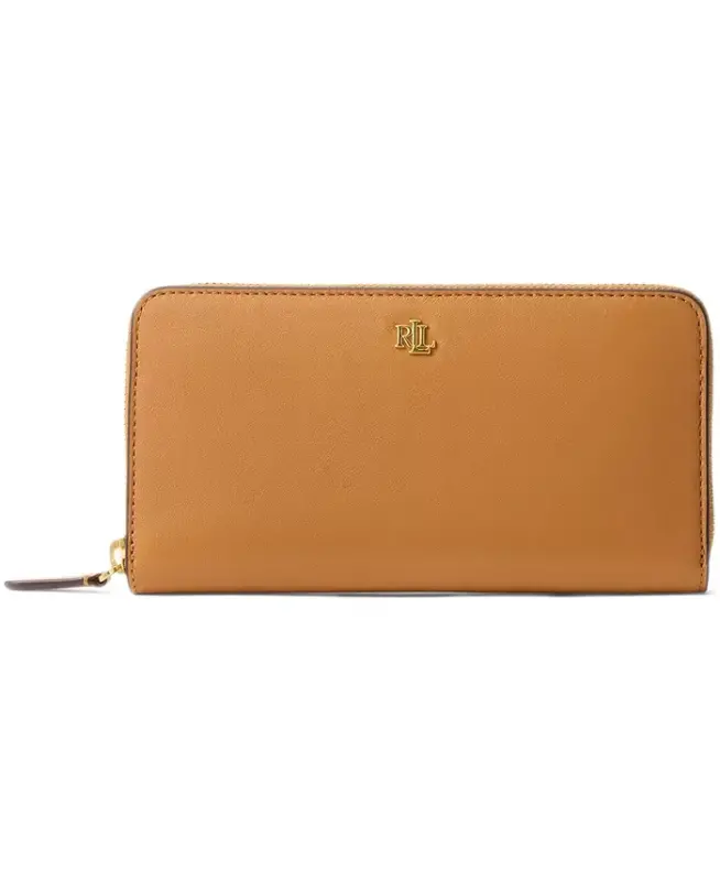 Women's Full-Grain Leather Large Zip Continental Wallet - Caramel - LAUREN RALPH LAUREN