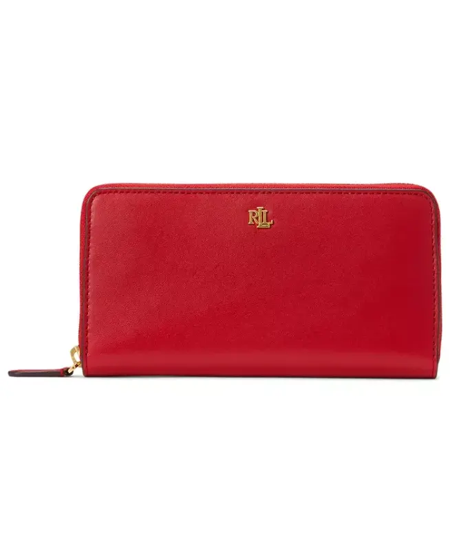 Women's Full-Grain Leather Large Zip Continental Wallet - Festive Red - LAUREN RALPH LAUREN