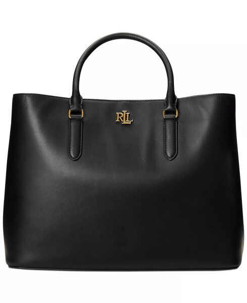 Women's Full-Grain Smooth Leather Large Marcy Satchel Black - 3