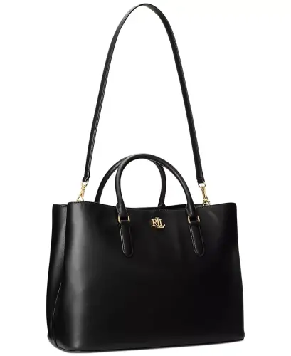 Women's Full-Grain Smooth Leather Large Marcy Satchel-Black - 5