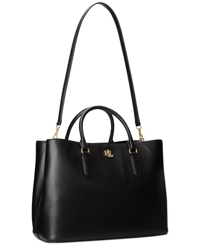 Women's Full-Grain Smooth Leather Large Marcy Satchel-Black - 5