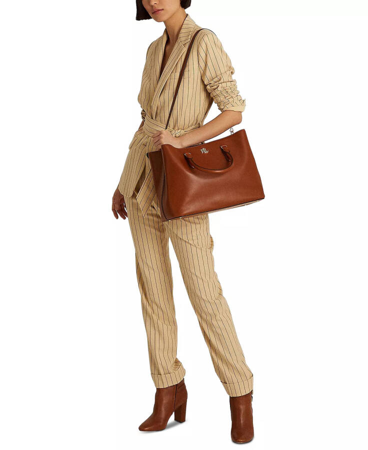 Women's Full-Grain Smooth Leather Large Marcy Satchel Lauren Tan - 3