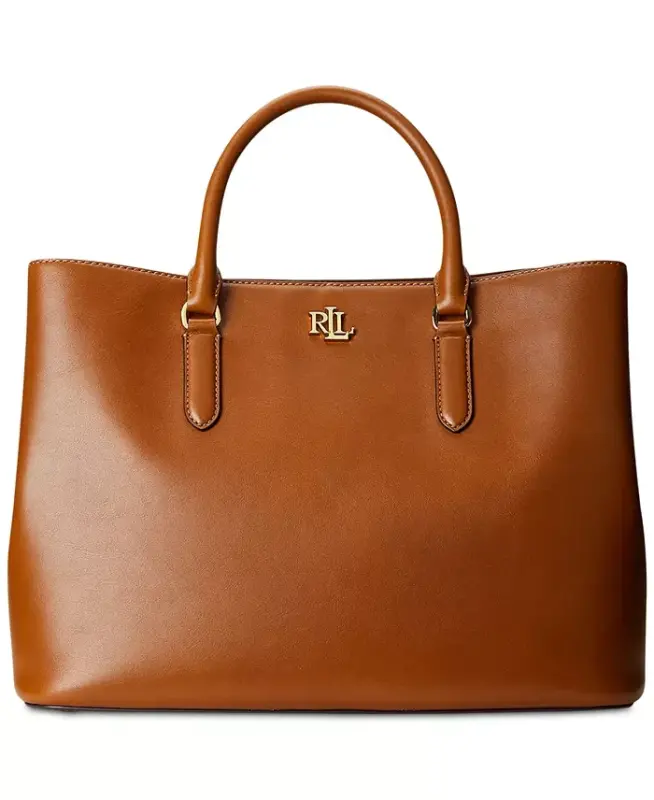 Women's Full-Grain Smooth Leather Large Marcy Satchel-Lauren Tan - 3