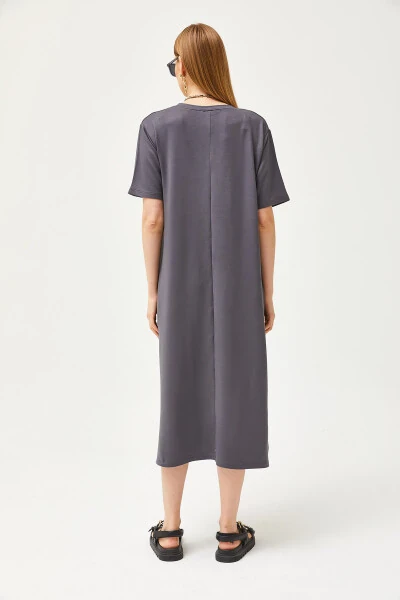 Women's Fume V-Neck Side Slit Soft Fabric Dress ELB-19002063 - 7