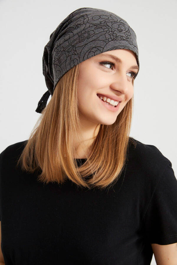 Women's Fumé Yarn Detailed Special Design 4 Season Hat Beanie Buff Ultra Soft Natural Cotton Fabric - 2