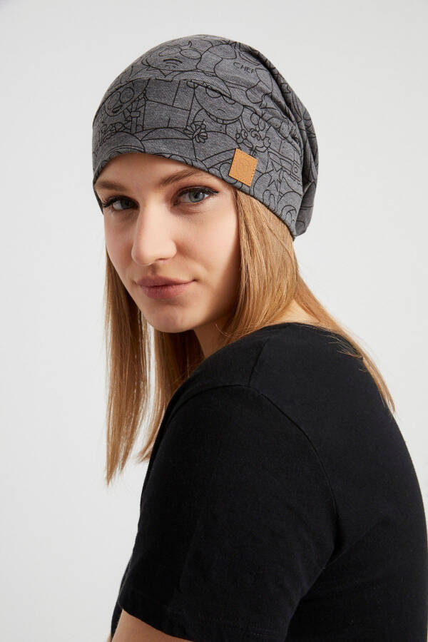 Women's Fumé Yarn Detailed Special Design 4 Season Hat Beanie Buff Ultra Soft Natural Cotton Fabric - 5