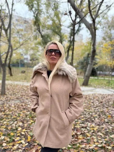 Women's Fur Collar Cashmere Coat 751 - 1