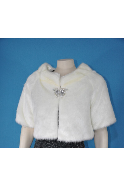 Women's Fur Short Sleeve Stone Embellished Bridal And Evening Bolero - 5