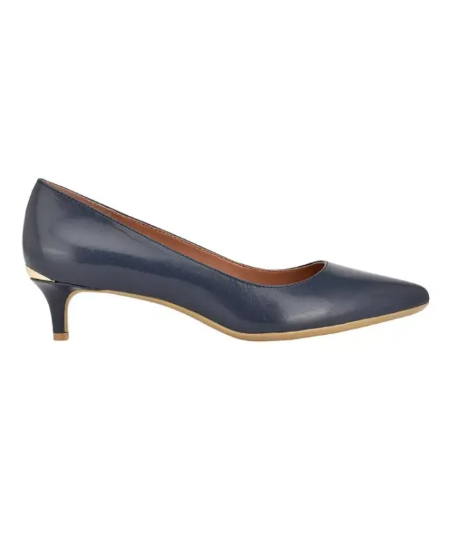 Women's Gabrianna Pointed Toe Kitten Heel Pumps-Navy Leather - 2