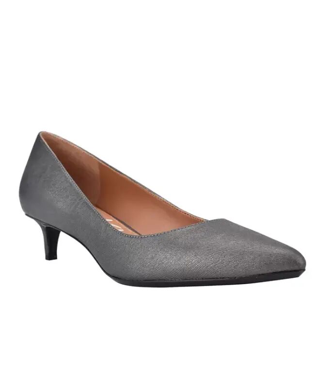 Women's Gabrianna Pointed Toe Kitten Heel Pumps-Steel Leather - CALVIN KLEIN