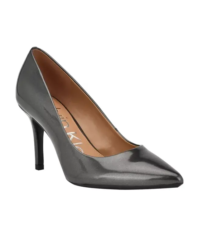 Women's Gayle Classic Pointed Toe Stiletto Pumps - Pewter Patent - CALVIN KLEIN