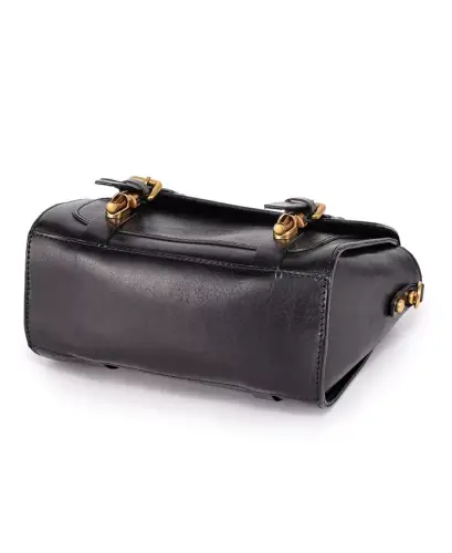 Ficus Mini Leather Satchel Bag - Black - 8