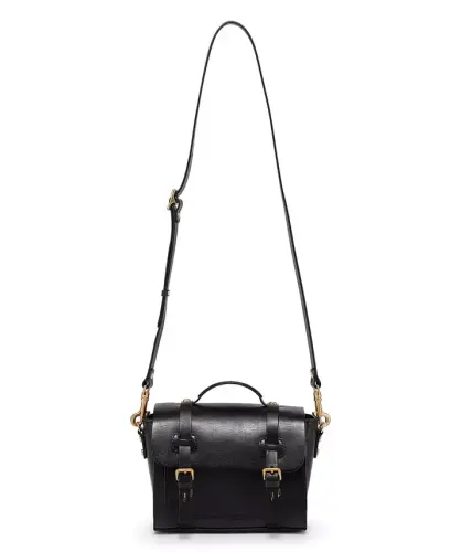 Ficus Mini Leather Satchel Bag - Black - 9