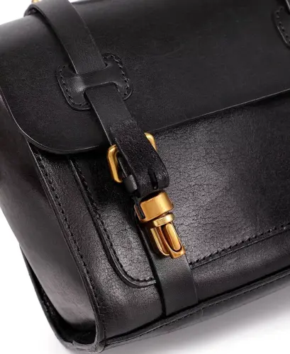 Ficus Mini Leather Satchel Bag - Black - 11