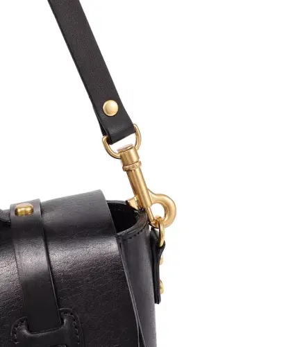 Ficus Mini Leather Satchel Bag - Black - 12