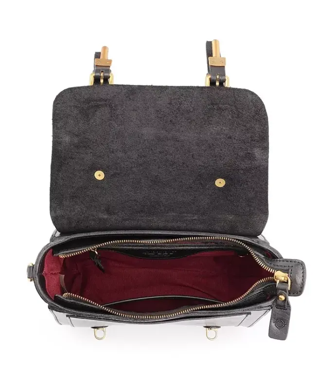 Women's Genuine Leather Focus Mini Satchel Bag - Black - 3