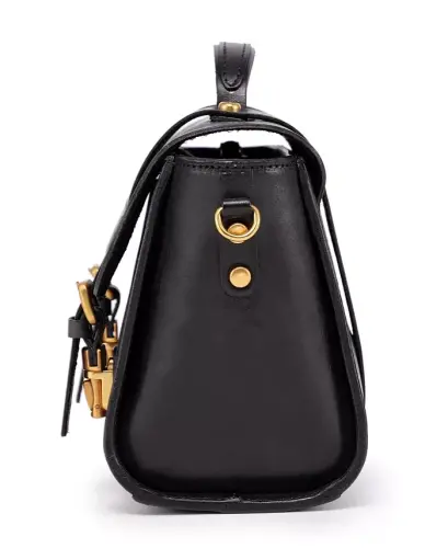 Women's Genuine Leather Focus Mini Satchel Bag - Black - 6