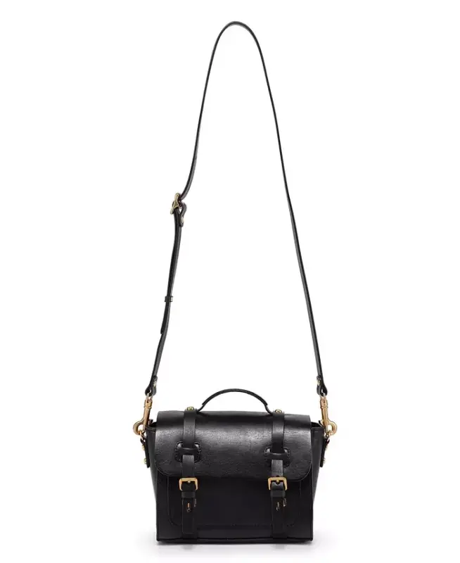 Women's Genuine Leather Focus Mini Satchel Bag - Black - 9