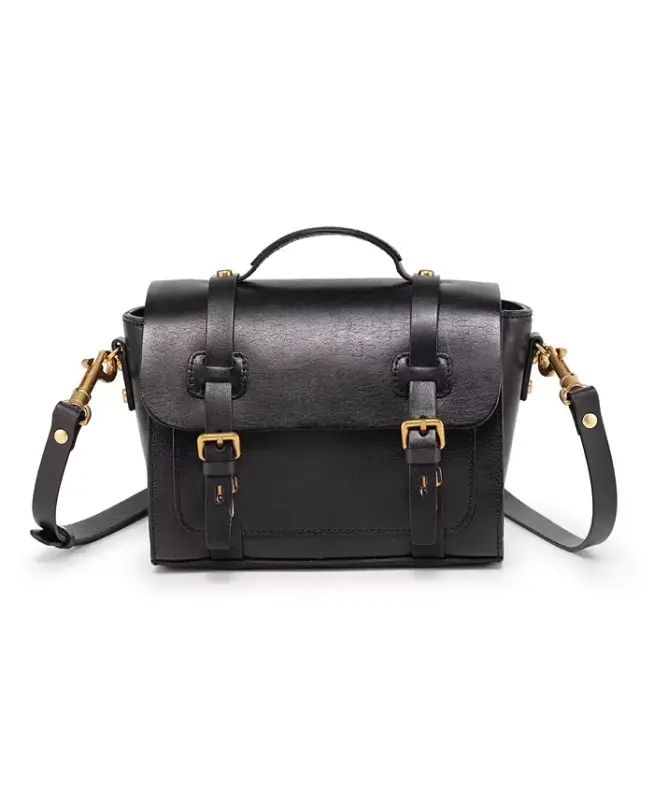 Ficus Mini Leather Satchel Bag - Black - OLD TREND