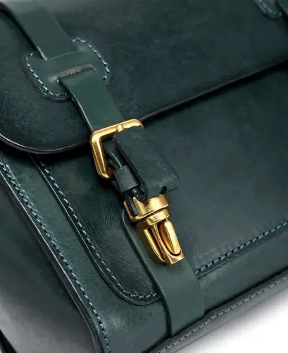 Women's Genuine Leather Focus Mini Satchel Bag-Teal - 11