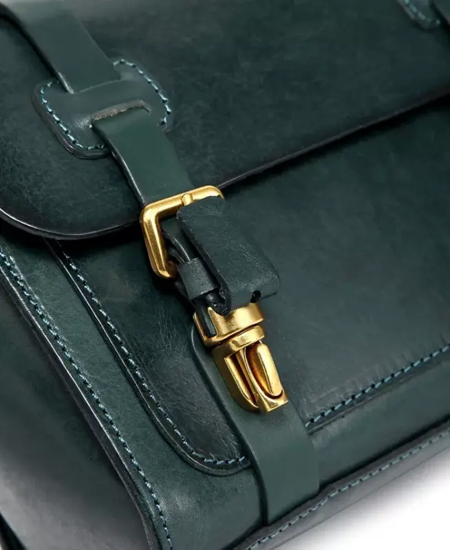 Women's Genuine Leather Focus Mini Satchel Bag-Teal - 11