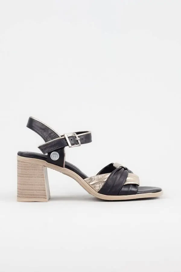 Women's Genuine Leather Heeled Sandals, Wooden Heeled Sandals - 3