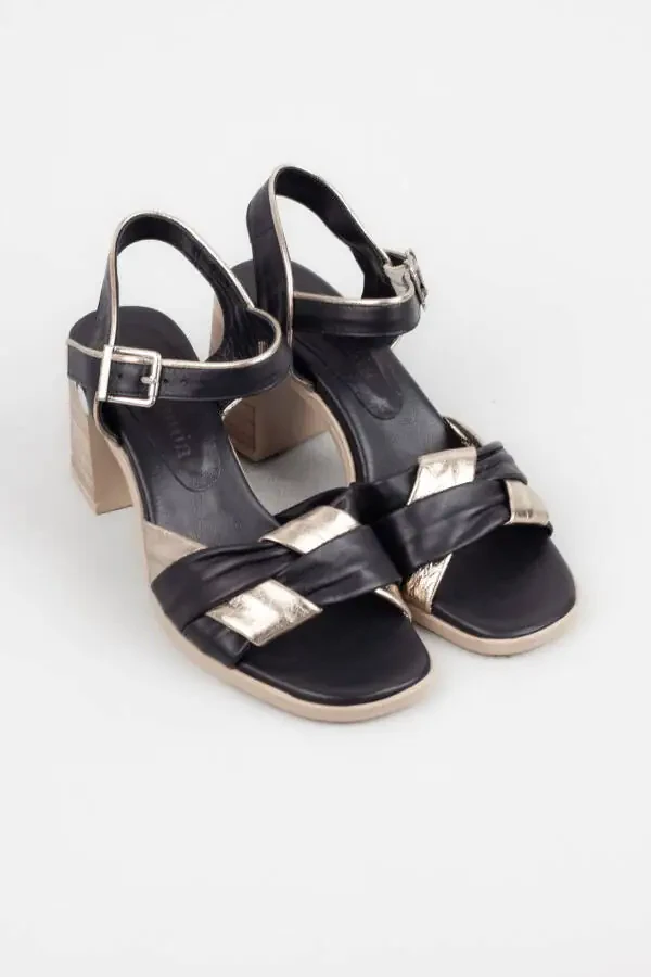 Women's Genuine Leather Heeled Sandals, Wooden Heeled Sandals - 4