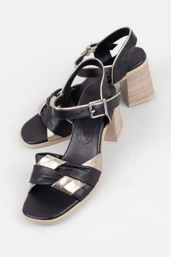 Women's Genuine Leather Heeled Sandals, Wooden Heeled Sandals - 5