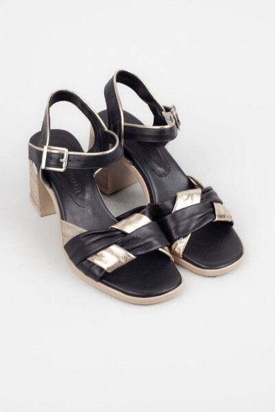 Women's Genuine Leather Heeled Sandals, Wooden Heeled Sandals - 4