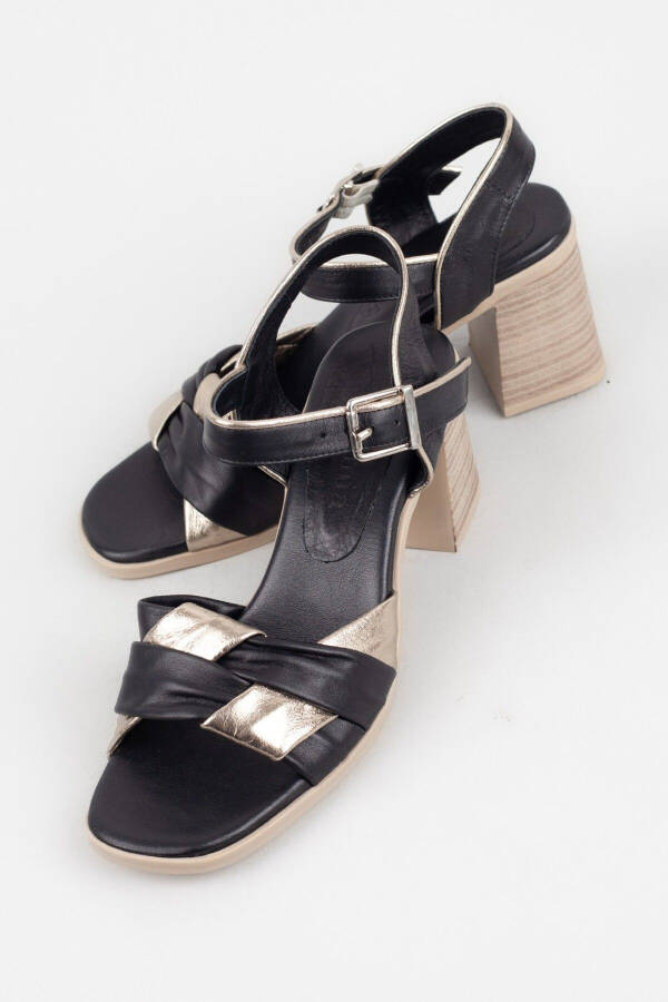Women's Genuine Leather Heeled Sandals, Wooden Heeled Sandals - 5