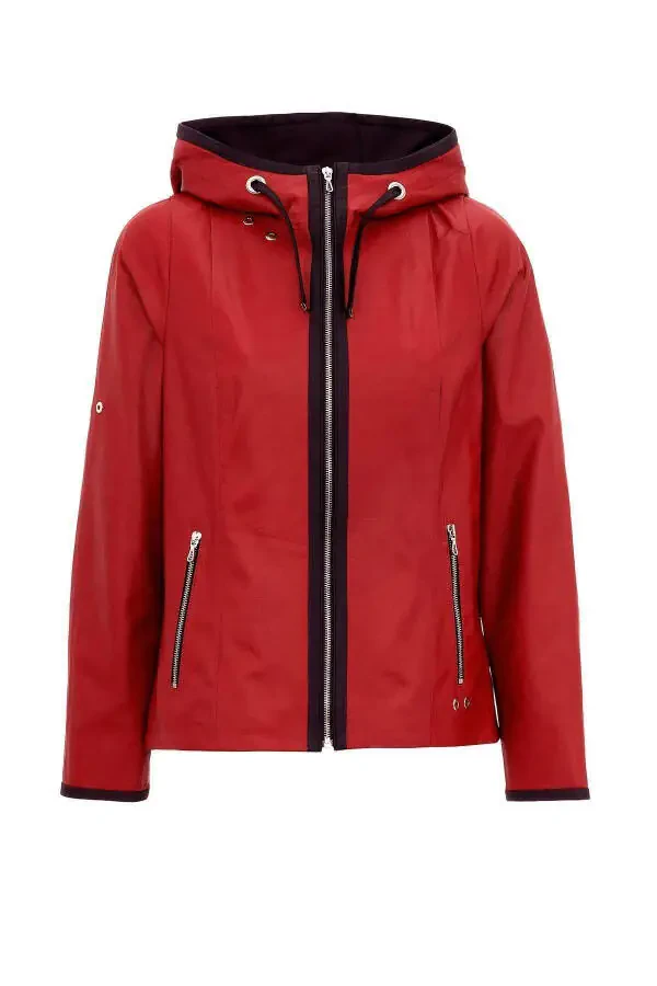 Women's genuine leather jacket, wide cut, red Marc zipper. - 5