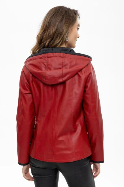 Women's genuine leather jacket, wide cut, red Marc zipper. - 6