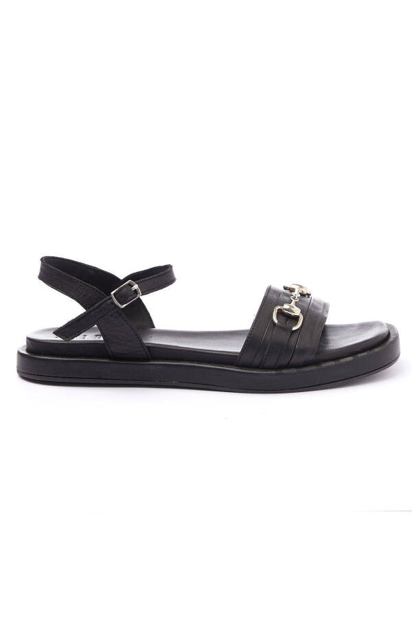 Women's genuine leather sandals with metal buckle detail, soft sole and ankle strap. - 2