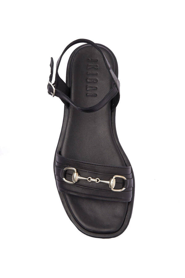 Women's genuine leather sandals with metal buckle detail, soft sole and ankle strap. - 3