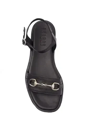 Women's genuine leather sandals with metal buckle detail, soft sole and ankle strap. - 4