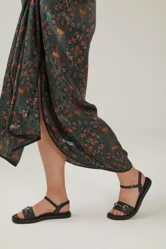 Women's genuine leather sandals with metal buckle detail, soft sole and ankle strap. - 7