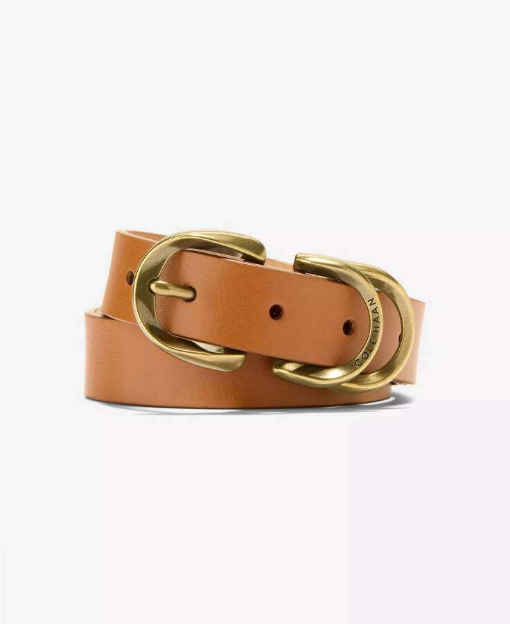 Women's Genuine Leather Sculptured Harness Buckle Belt Tan - 1