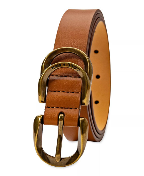 Women's Genuine Leather Sculptured Harness Buckle Belt Tan - 2