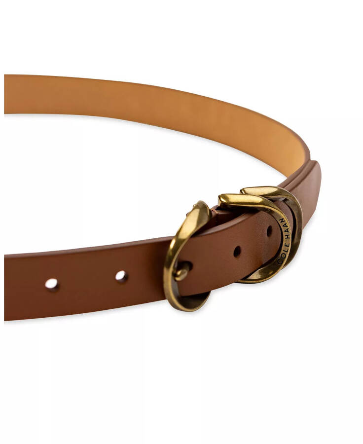 Women's Genuine Leather Sculptured Harness Buckle Belt Tan - 3