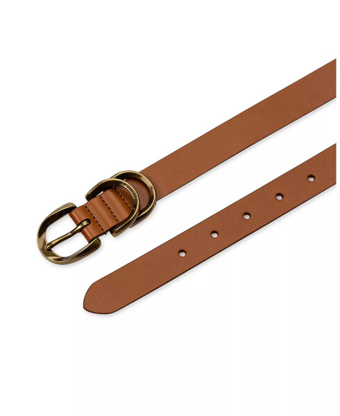 Women's Genuine Leather Sculptured Harness Buckle Belt Tan - 4