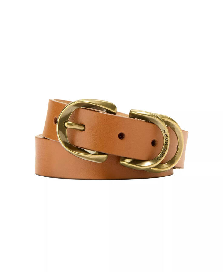 Women's Genuine Leather Sculptured Harness Buckle Belt Tan - 5