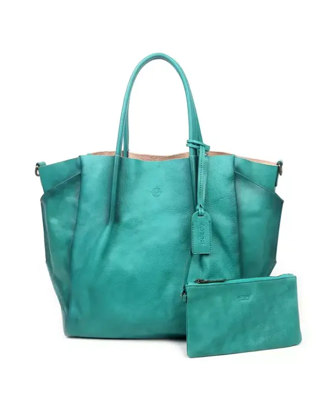 Women's Genuine Leather Sprout Land Tote Bag-Aqua Ombre - 1