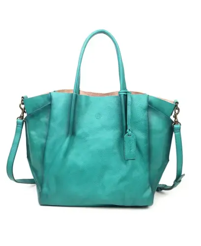 Women's Genuine Leather Sprout Land Tote Bag-Aqua Ombre - 7