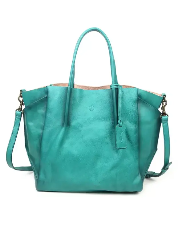 Women's Genuine Leather Sprout Land Tote Bag-Aqua Ombre - 7