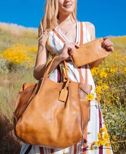 Women's Genuine Leather Sprout Land Tote Bag - Chestnut - 6